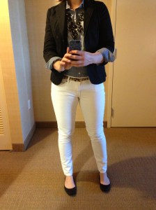 White pants Chambray Shirt