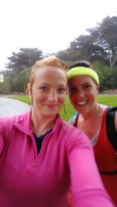 Sarah and I about 12 miles into the run, taking shelter under the windmill to eat a snack.