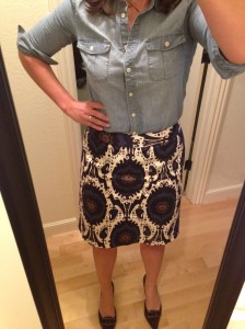 Printed Skirt, Chambray Shirt
